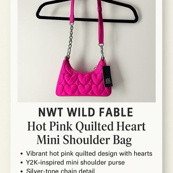 NWT Purse Hot Pink Heart Patterned Shoulder Bag Copy - Picture 2 of 8